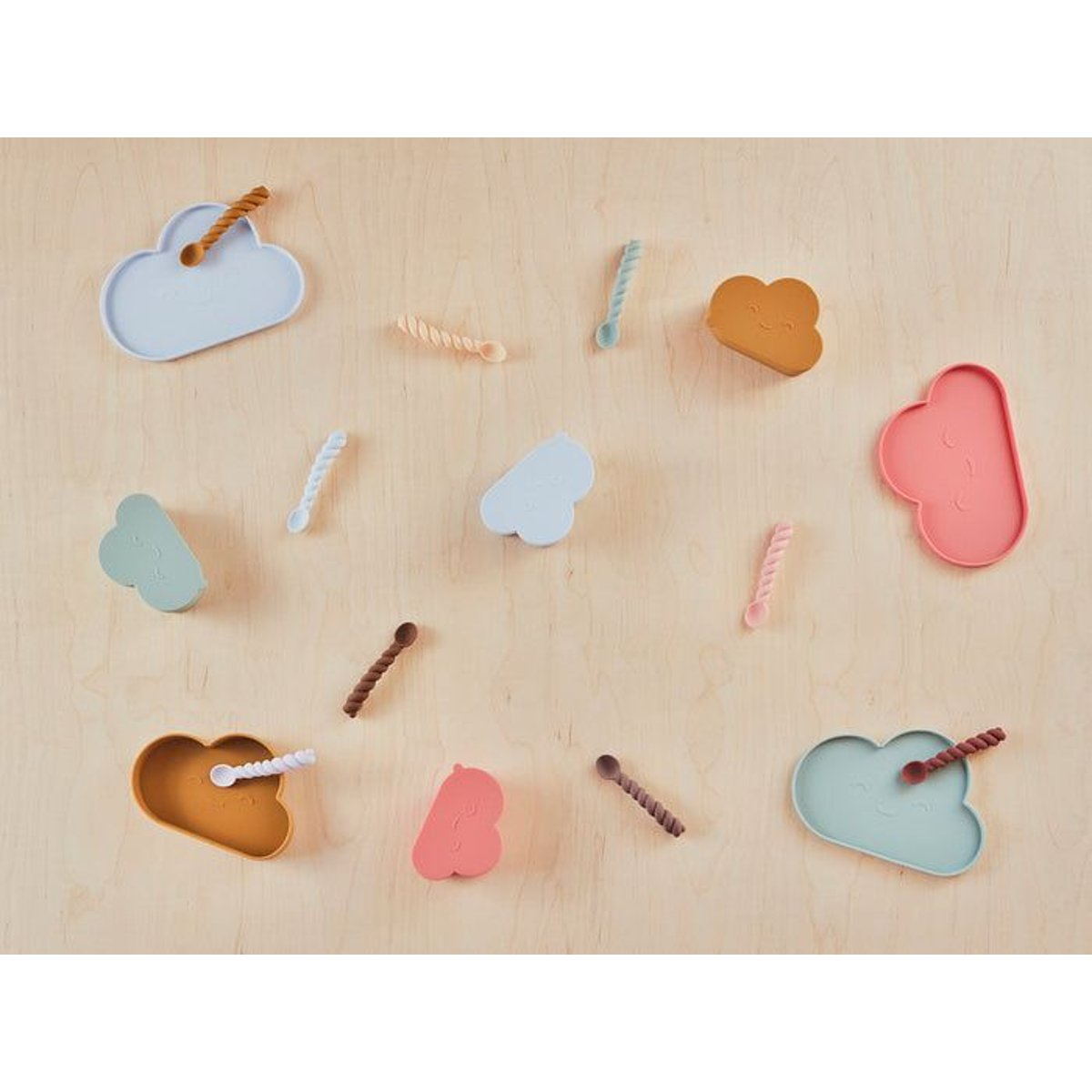 Assiette et bol en silicone motif cosmos MINI brun, OYOY LIVING DESIGN