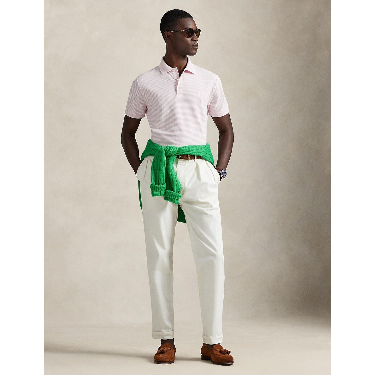 Polo elasticizzata a maniche corte bianco/rosa, POLO RALPH LAUREN