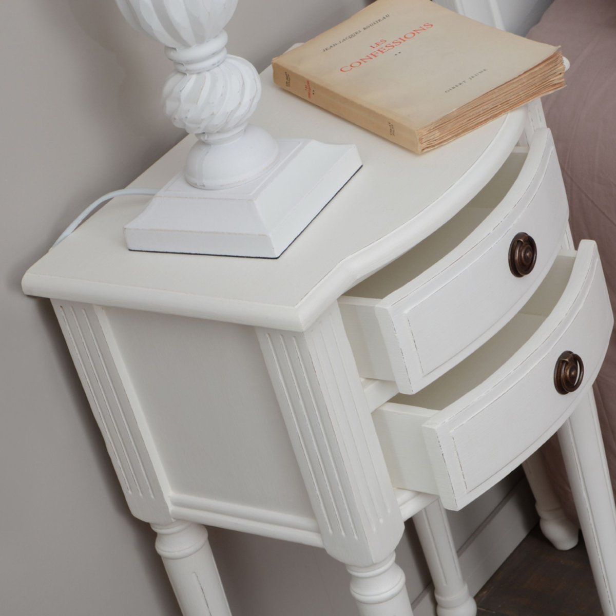Table de chevet blanc 2 tiroirs - AGATHA blanc, HELLIN, DEPUIS 1862