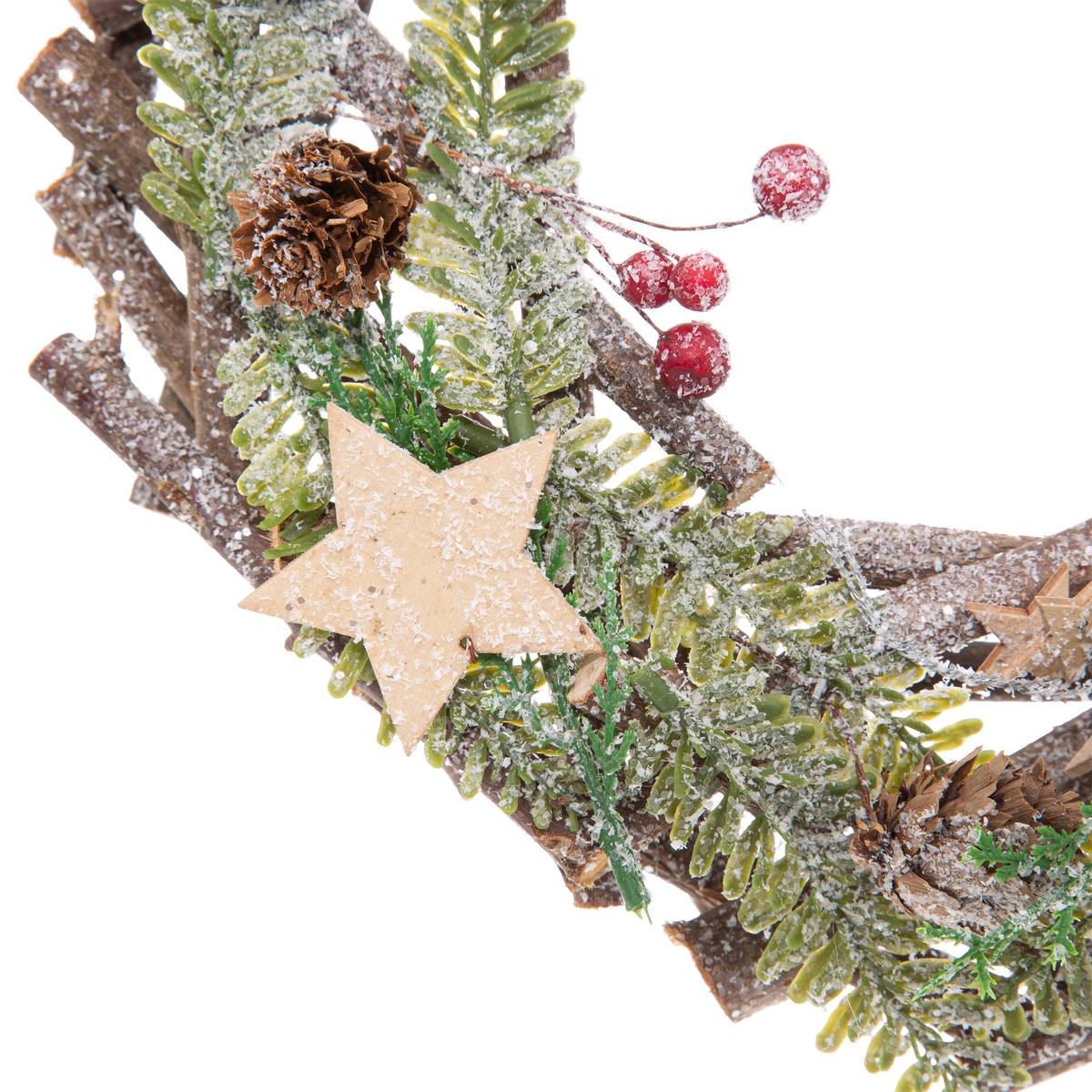 Couronne avec branches et étoiles 30 cm bois multicolore, FEERIC LIGHTS & CHRISTMAS