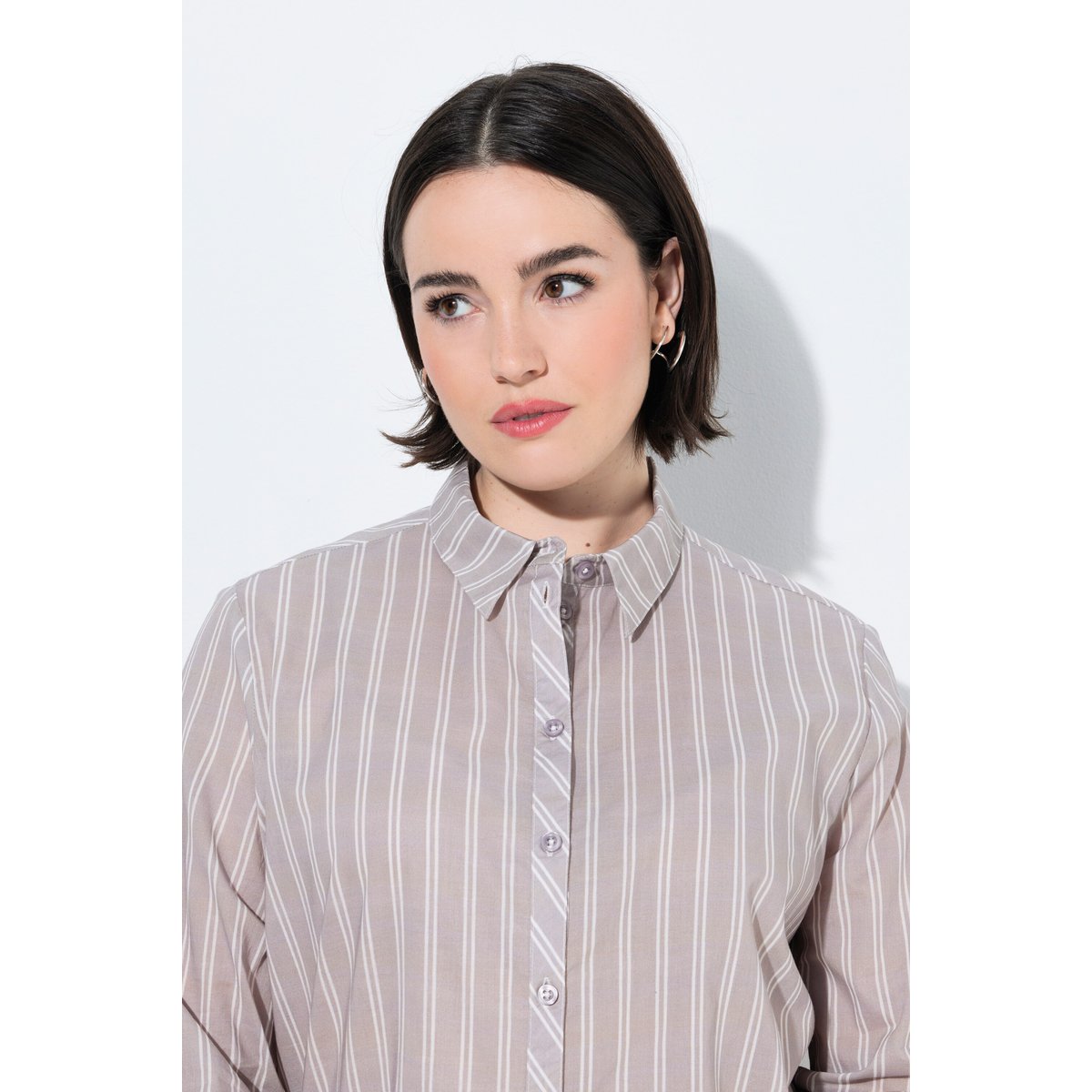Chemisier, rayures, col de chemise beige foncé, ULLA POPKEN