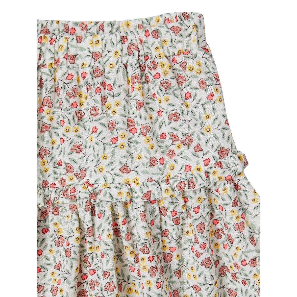 Jupe à fleurs en gaze de coton écru, VERTBAUDET