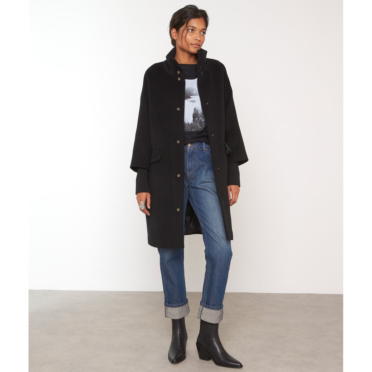Manteau mi-long MAGDA noir, Maison 123