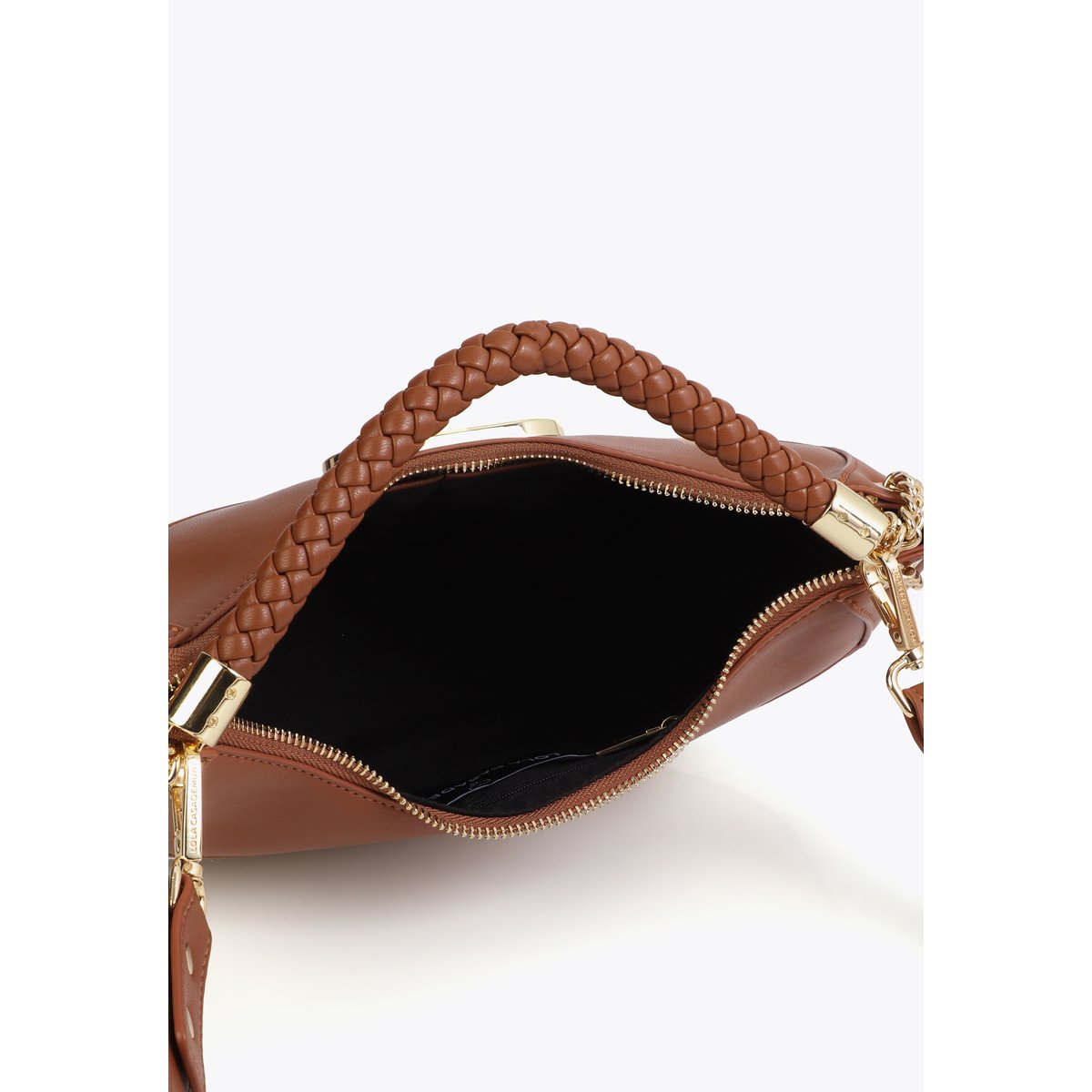 Sac à main bimatière avec poignée tressée camel, LOLA CASADEMUNT