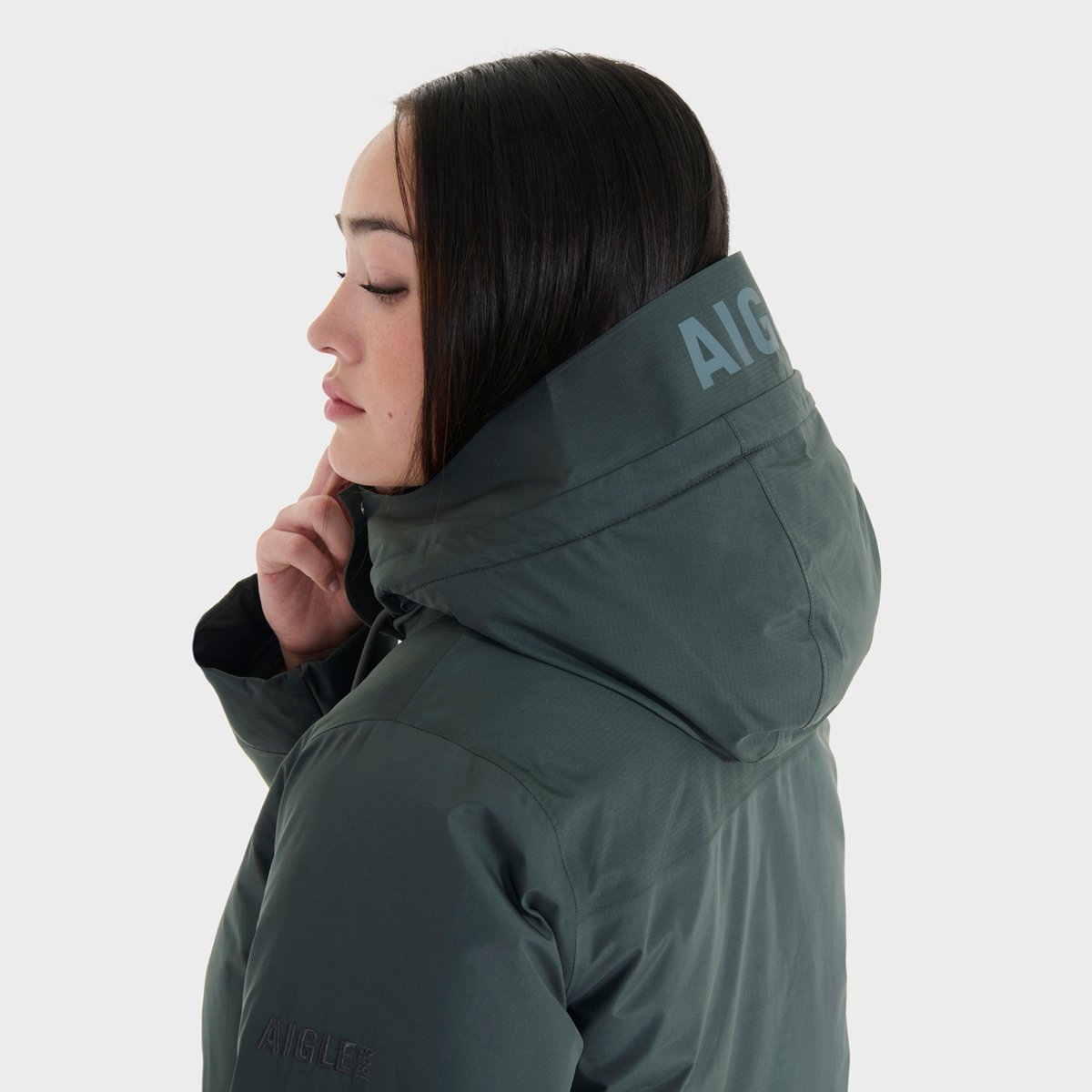 Parka imperméable à capuche vert bouteille, AIGLE