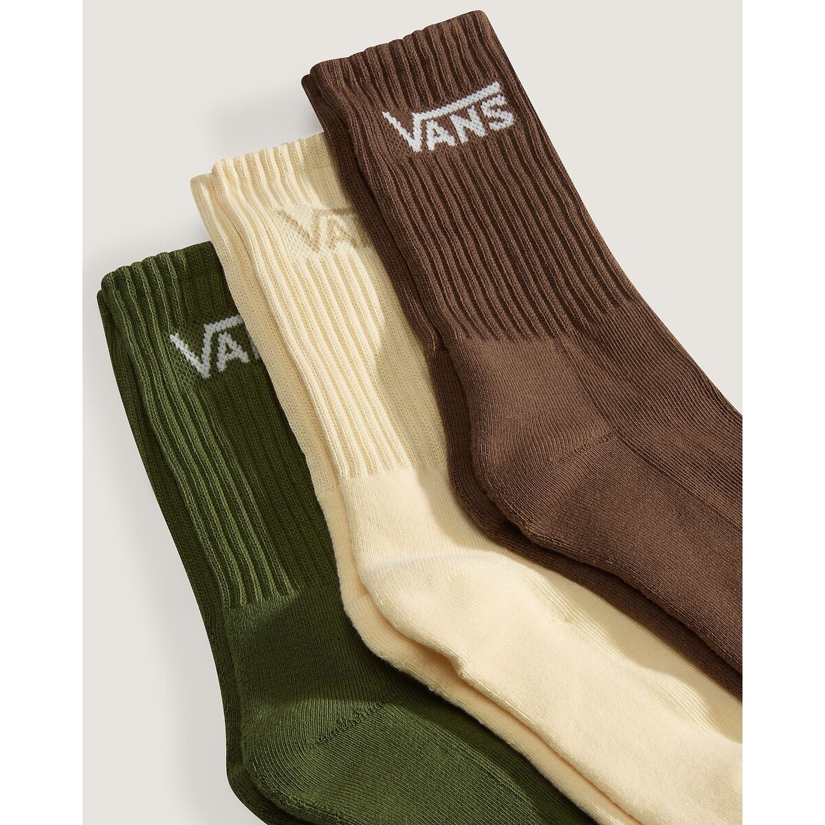 Lot de 3 paires de chaussettes hautes vert + beige + marron, VANS