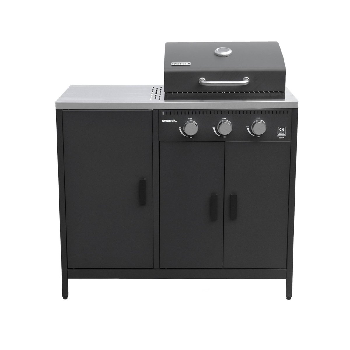 Barbecue gaz 3 brûleurs sur pieds, 3 portes, thermomètre NAXOS noir, SWEEEK