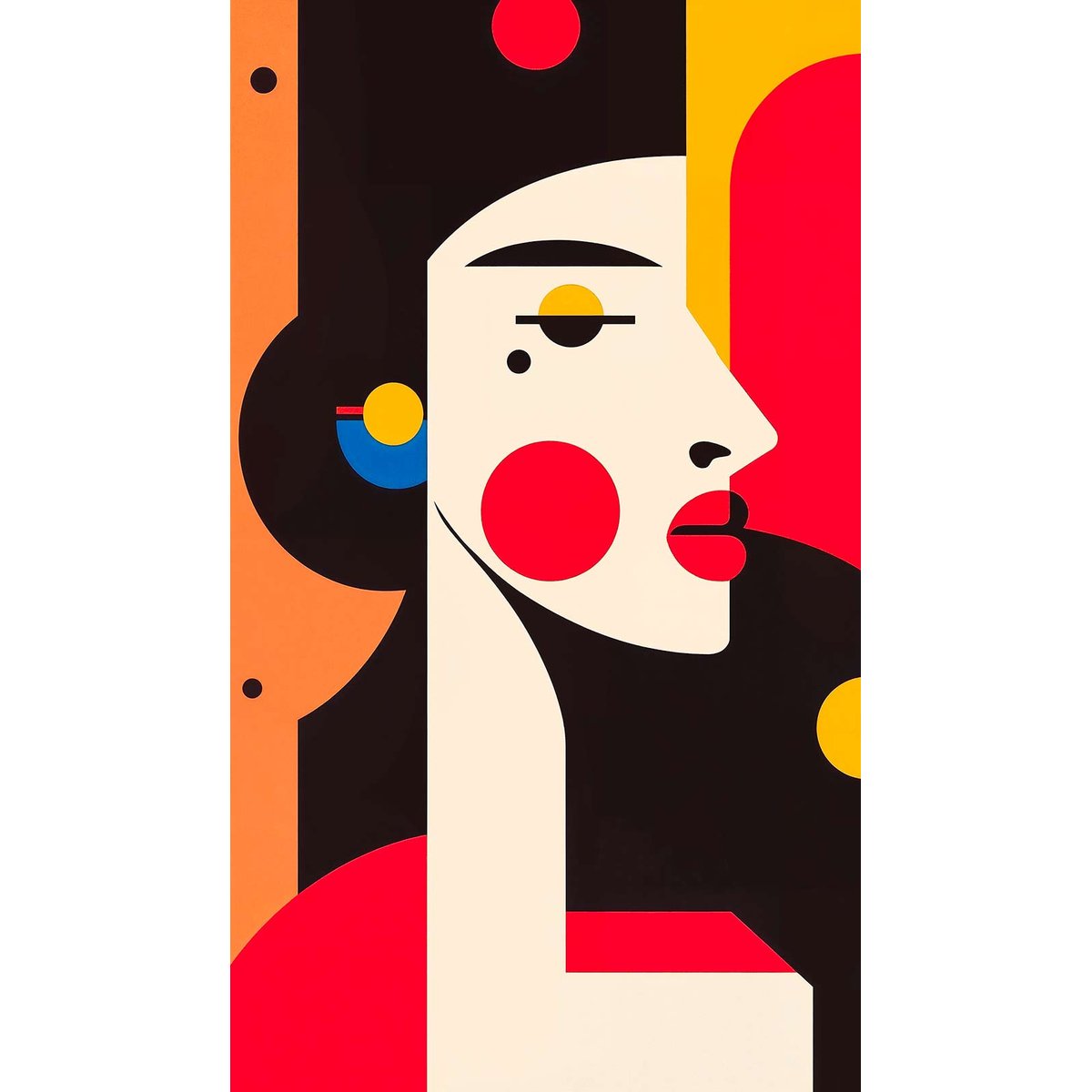 Papier peint portrait féminin pop art géométrique coloré multicolore, HEXOA