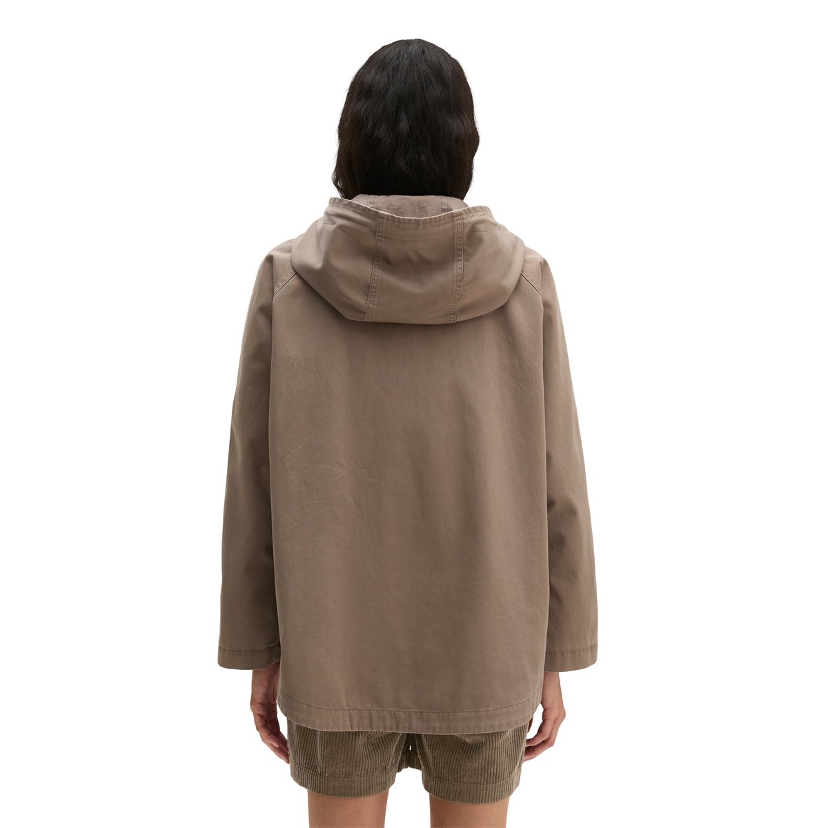 Veste cape avec capuche relaxed garment-dyed en sergé de coton organique marron, MARC O'POLO