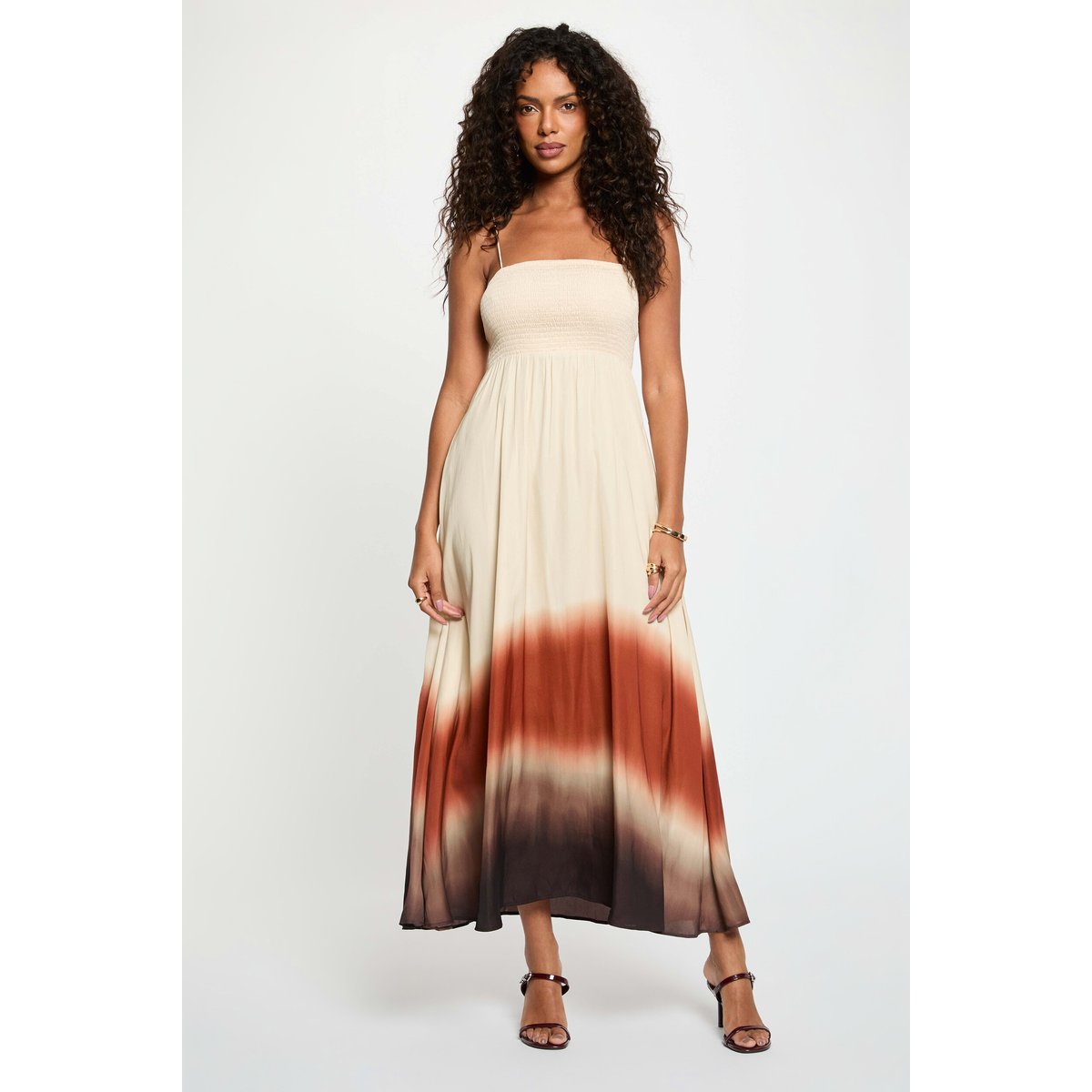 Robe longue droite fluide marron foncé, MORGAN