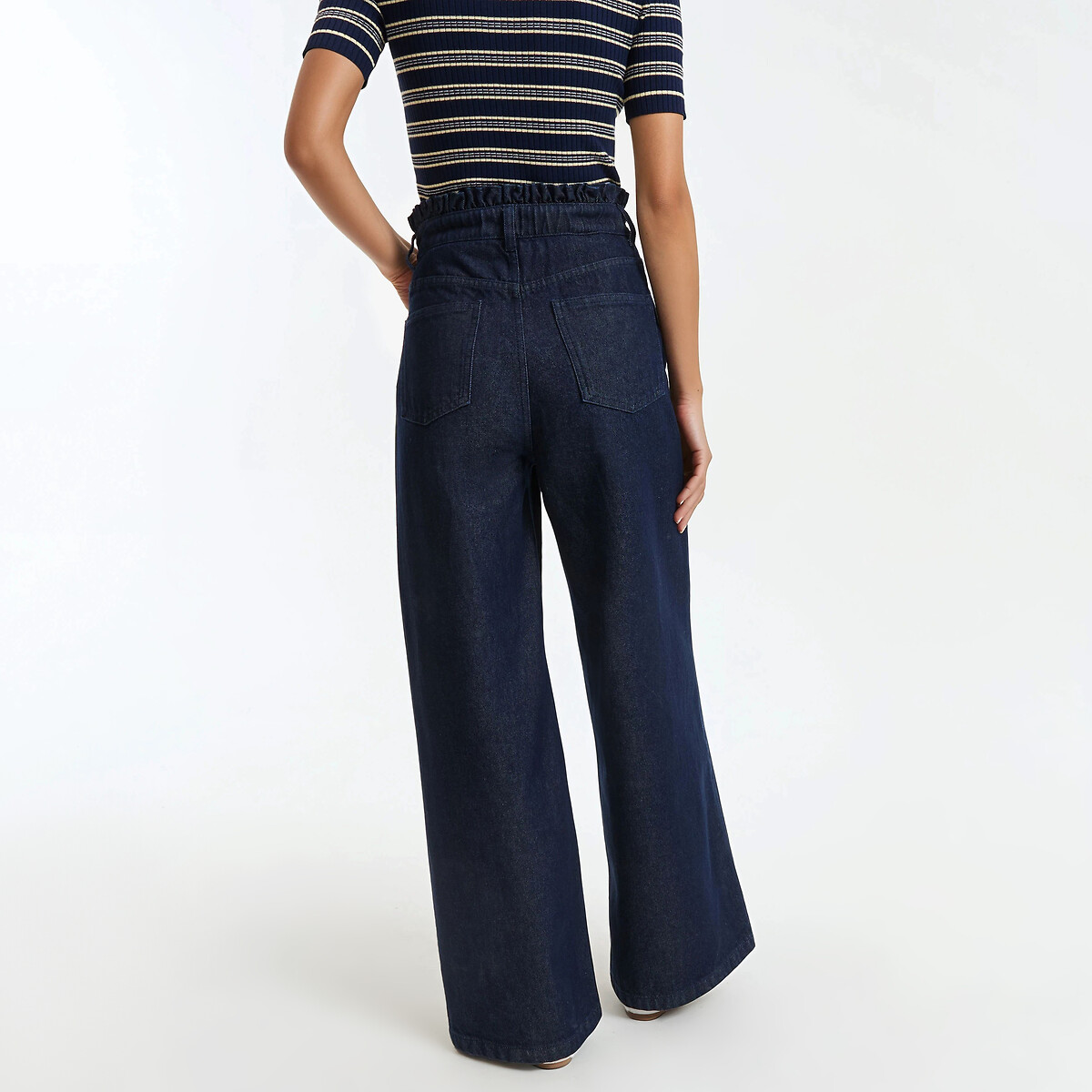 Jean large avec taille paperbag bleu brut, LA REDOUTE COLLECTIONS