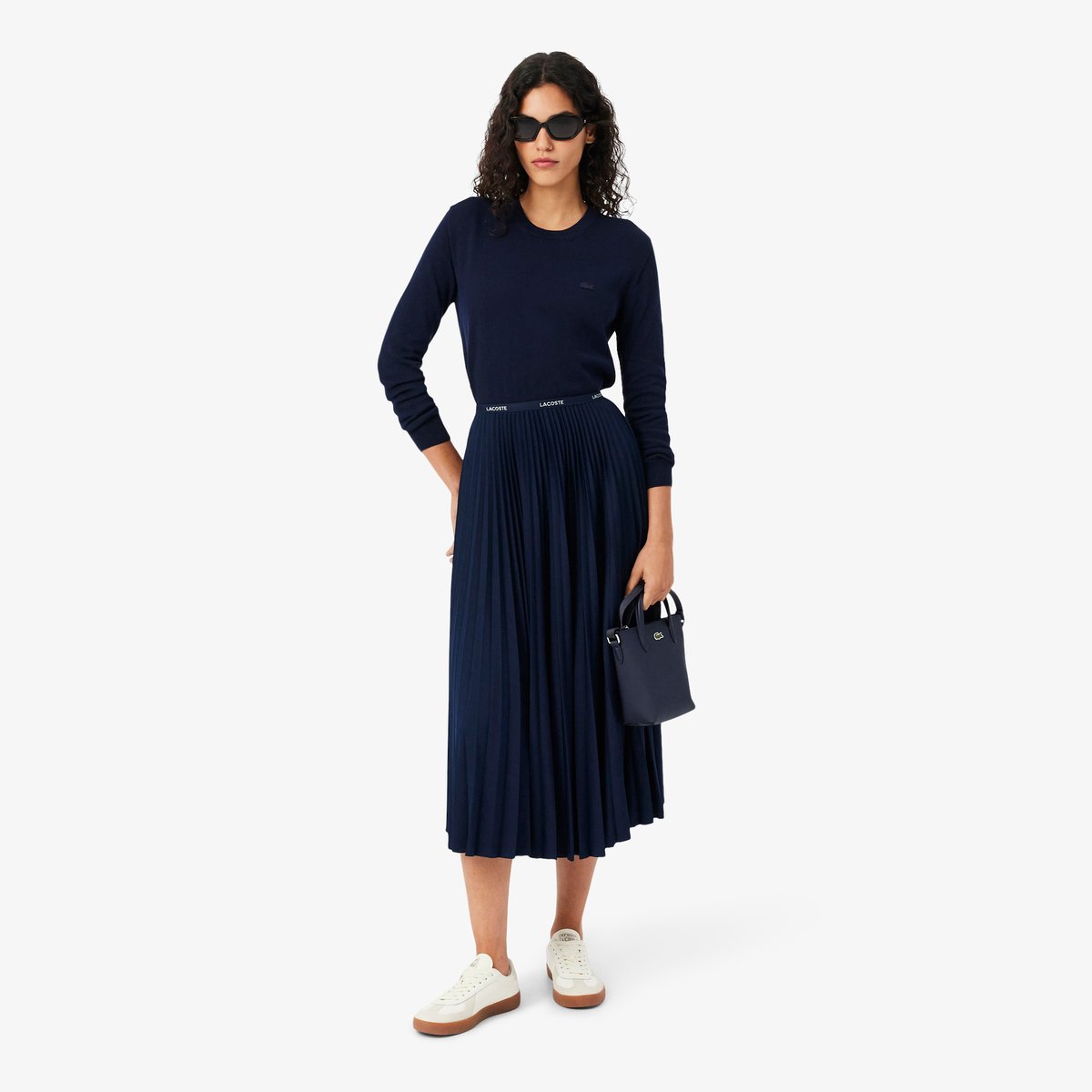 Jupe longue plissée taille élastiquée bleu-166, LACOSTE