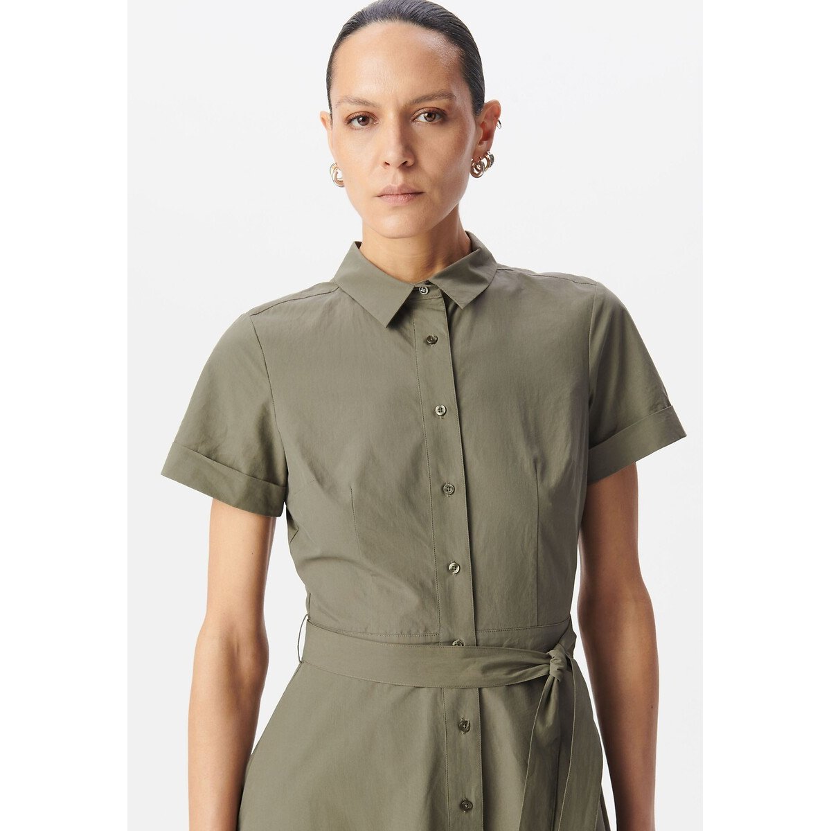 Short-Sleeved Mid-Length Shirt Dress army green, IKKS