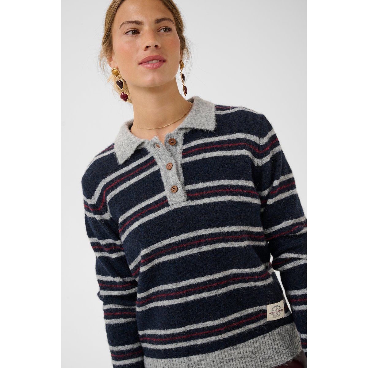 Pullover tricoté bleu navy stripe, CREAM