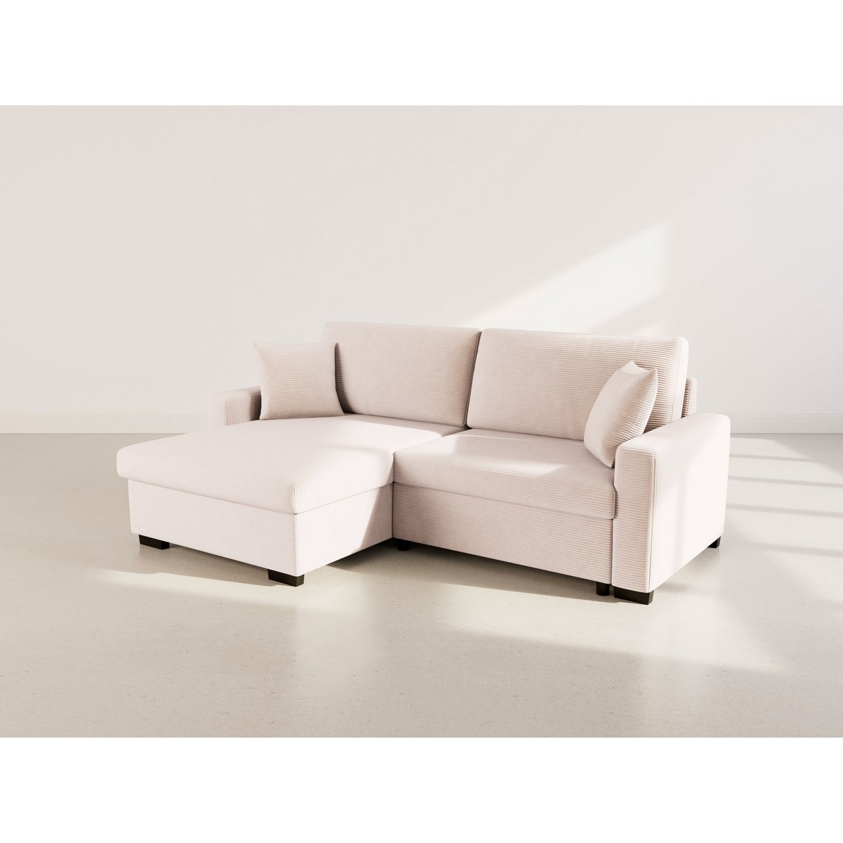Canapé d'angle convertible velours côtelé, GISELE beige, BEST MOBILIER