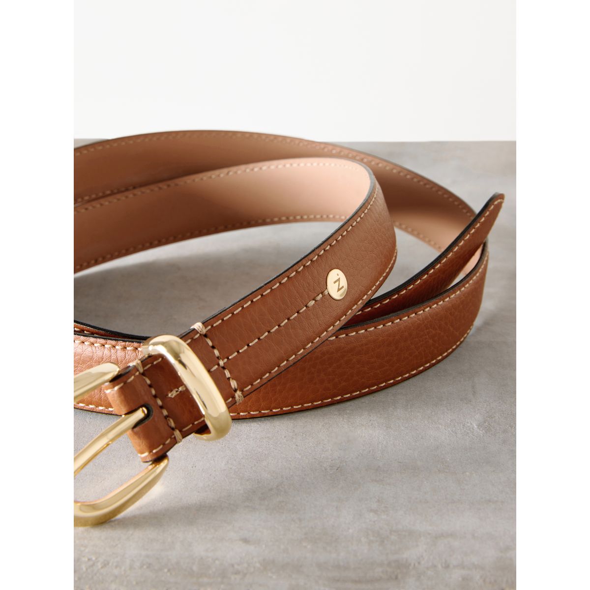 Ceinture en cuir moyenne italie n. premium marron fauve, NEXT