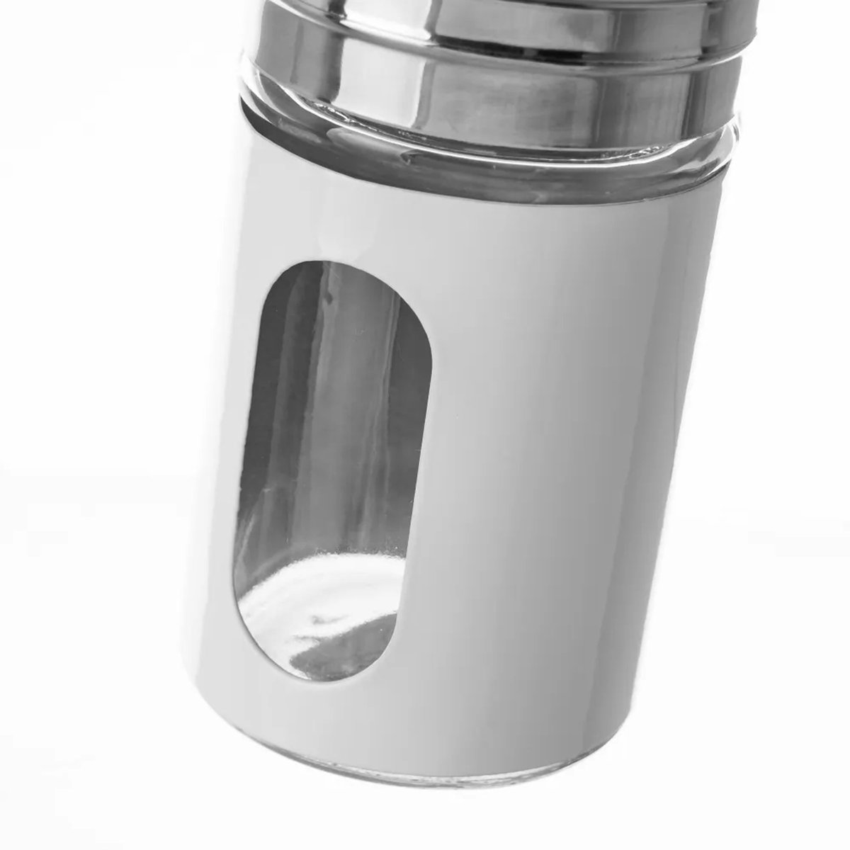 Pot à épices rond en métal et verre blanc blanc, WADIGA