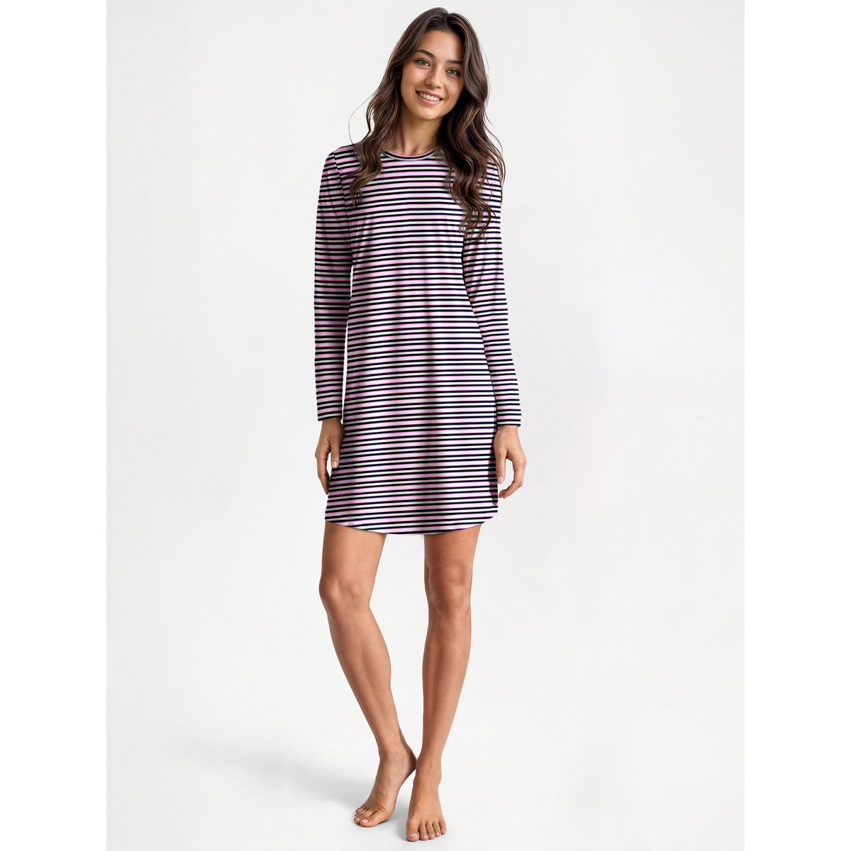 Chemise de nuit à manches longues, longueur 95 cm manches longues Coton NIGHTWEAR XTRA bleu foncé, CALIDA