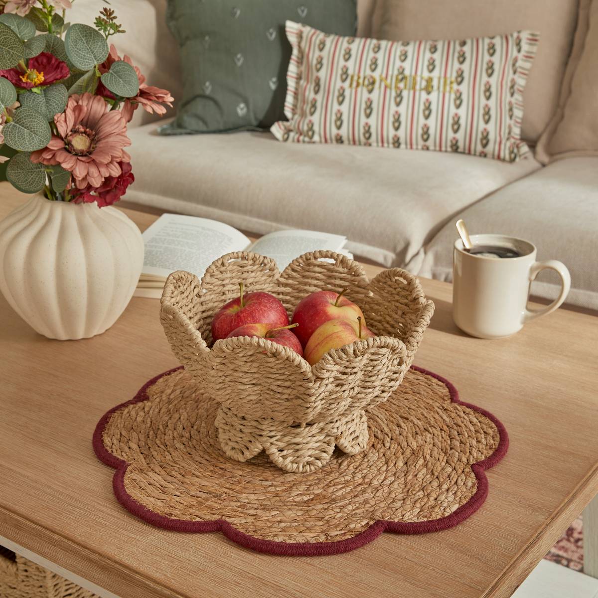 Coupe ronde en papier tressé CYRIELLE beige, ATMOSPHERA