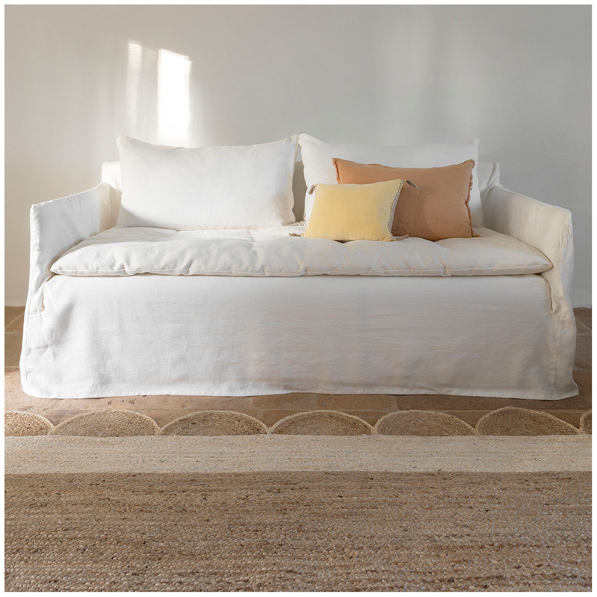 Housse de coussin MATTÉO velours de coton jaune, BLANC D’IVOIRE
