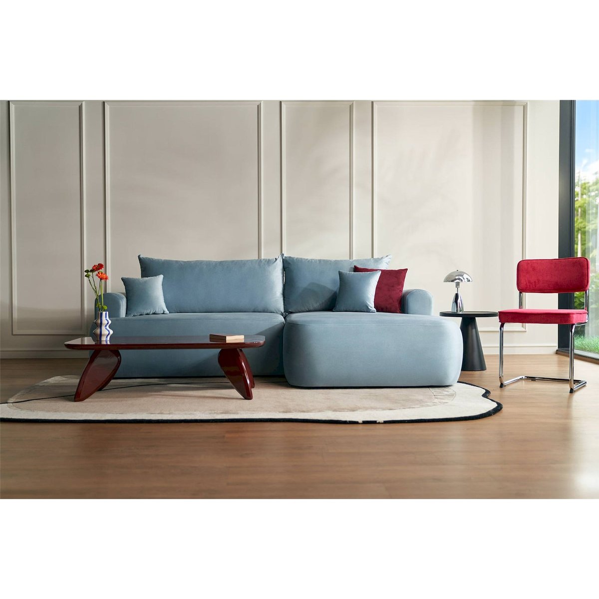Chaise tapissée design bauhaus DESSAUS rouge côtelé, RECOLLECTION