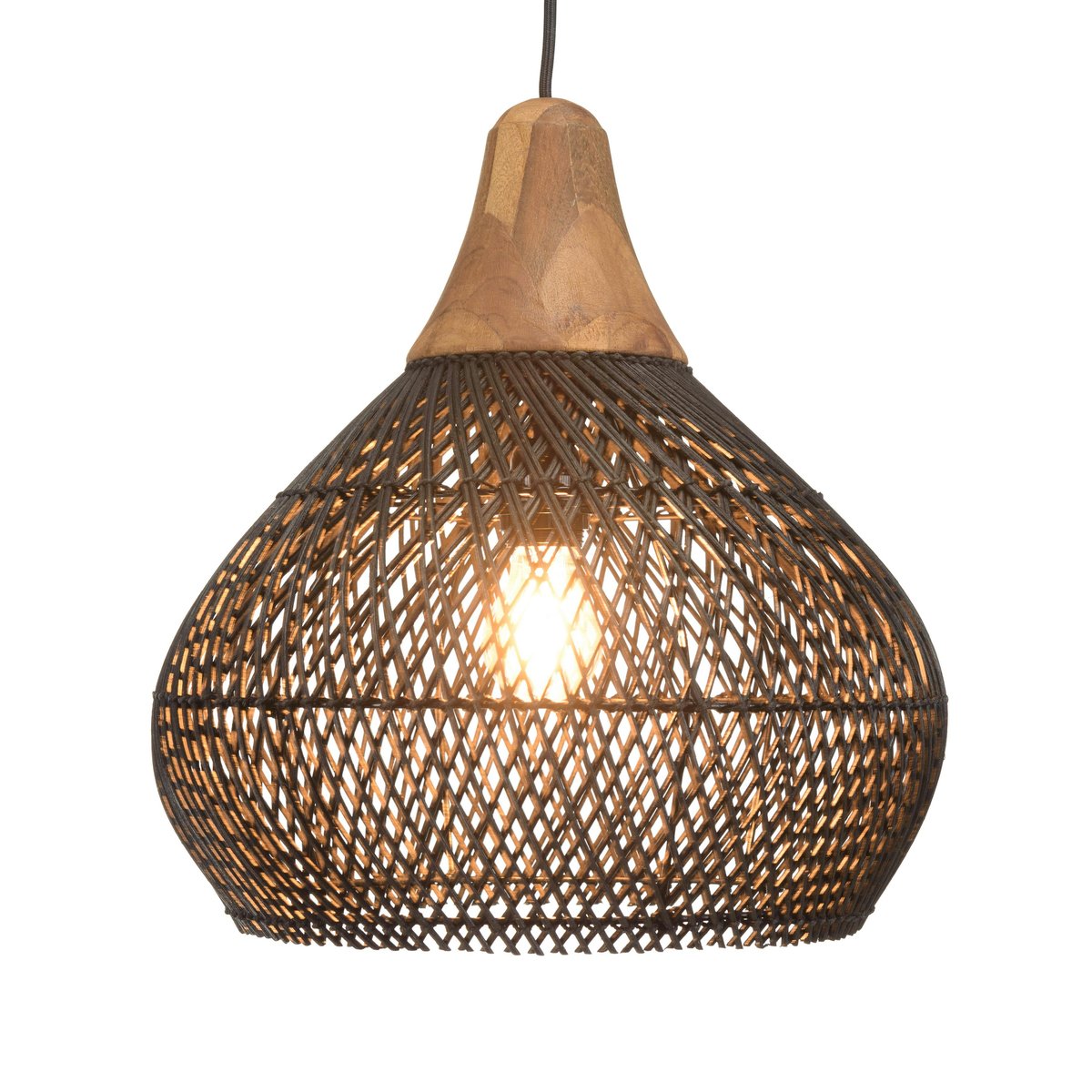Suspension cloche en rotin FOLELLI noir, PIER IMPORT