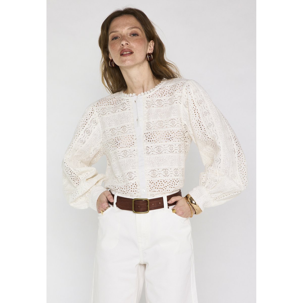 Blouse brodée à manches longues coton DORIS ecru, Maison 123