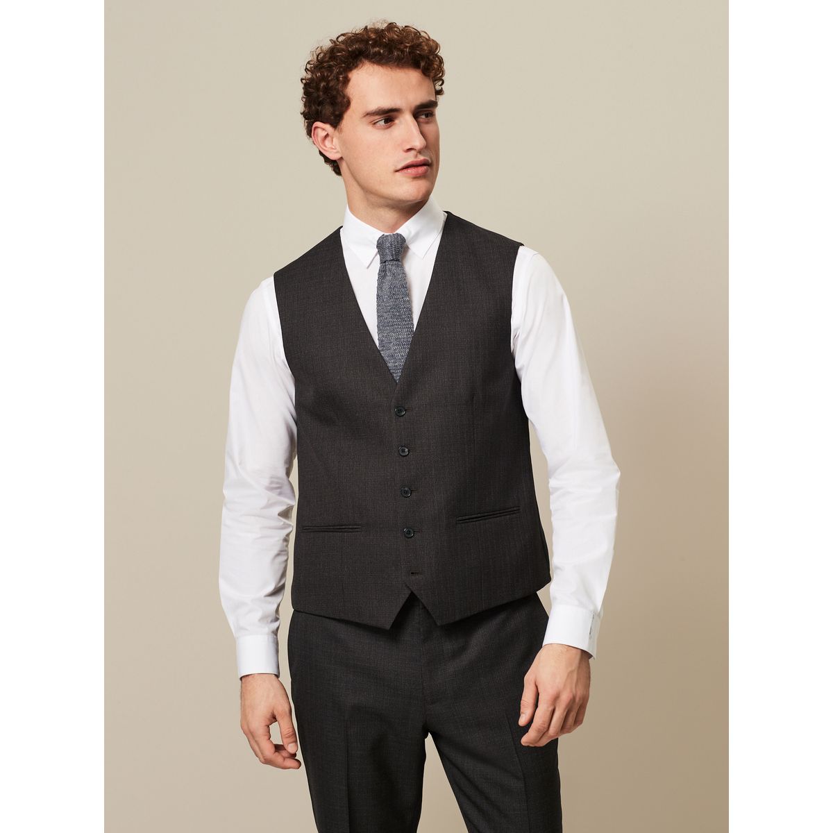 Costume texturé  : gilet marron, NEXT