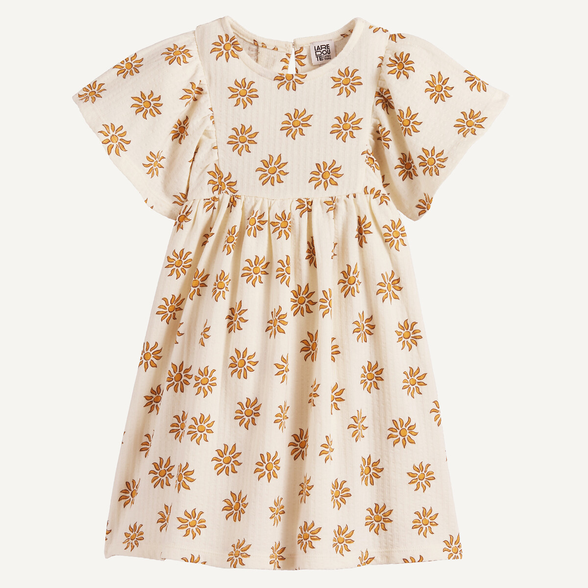 Jurk met korte mouwen en zonnemotief bedrukt ecru, LA REDOUTE COLLECTIONS