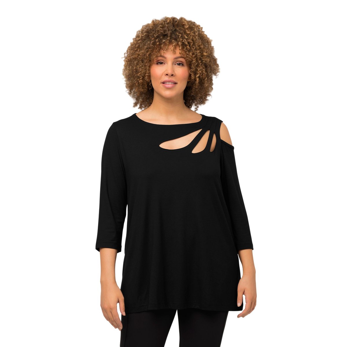 T-shirt avec découpes noir, ULLA POPKEN