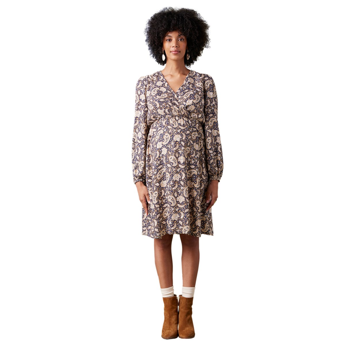 Robe grossesse et allaitement imprimée fleurs avec fil brillant marine, ENVIE DE FRAISE