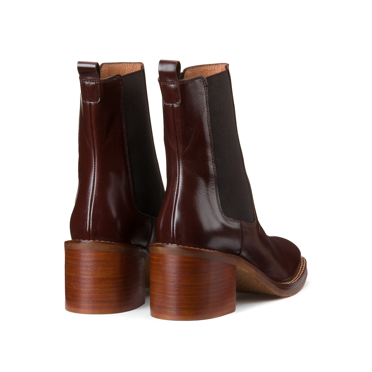 Chelsea leren boots met brede hak kastanje, LA REDOUTE COLLECTIONS