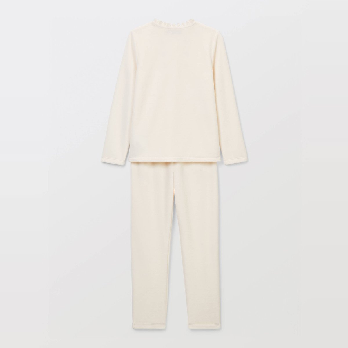 Pyjama velours manches longues brodé naturel, MONOPRIX