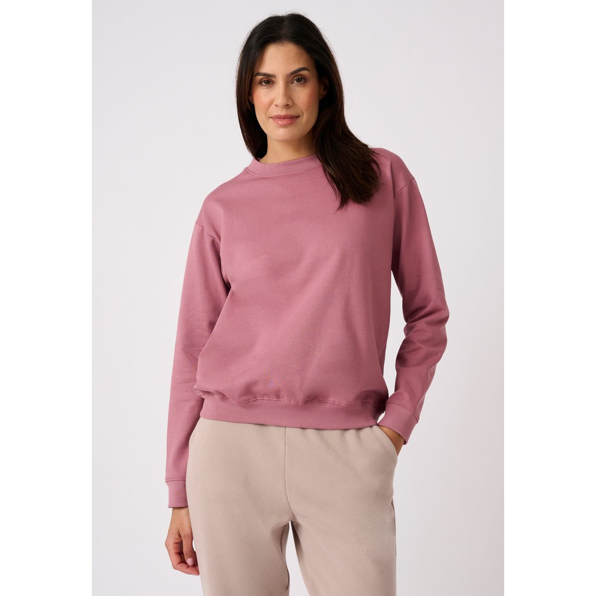 Sweat-shirt en molleton vieux rose, DAMART