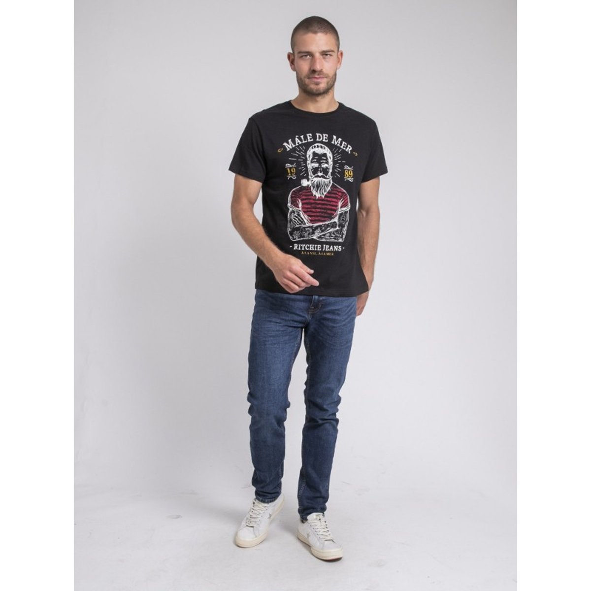 T-shirt Col Rond Pur Coton Jamekong noir, RITCHIE