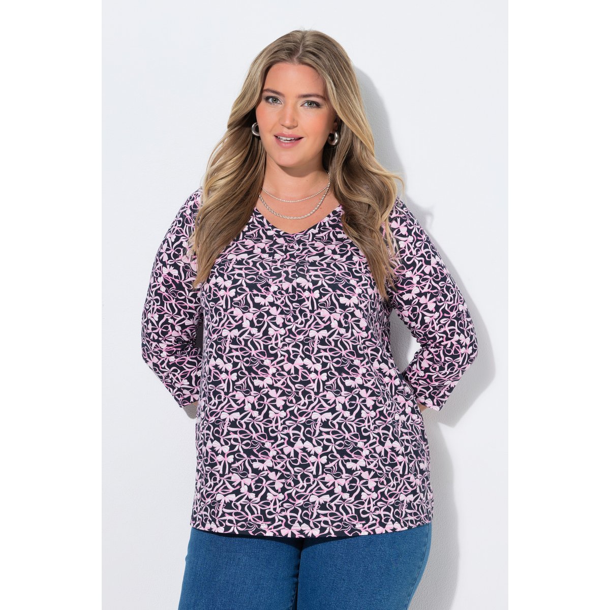 T-shirt avec plis fantaisie marine, ULLA POPKEN