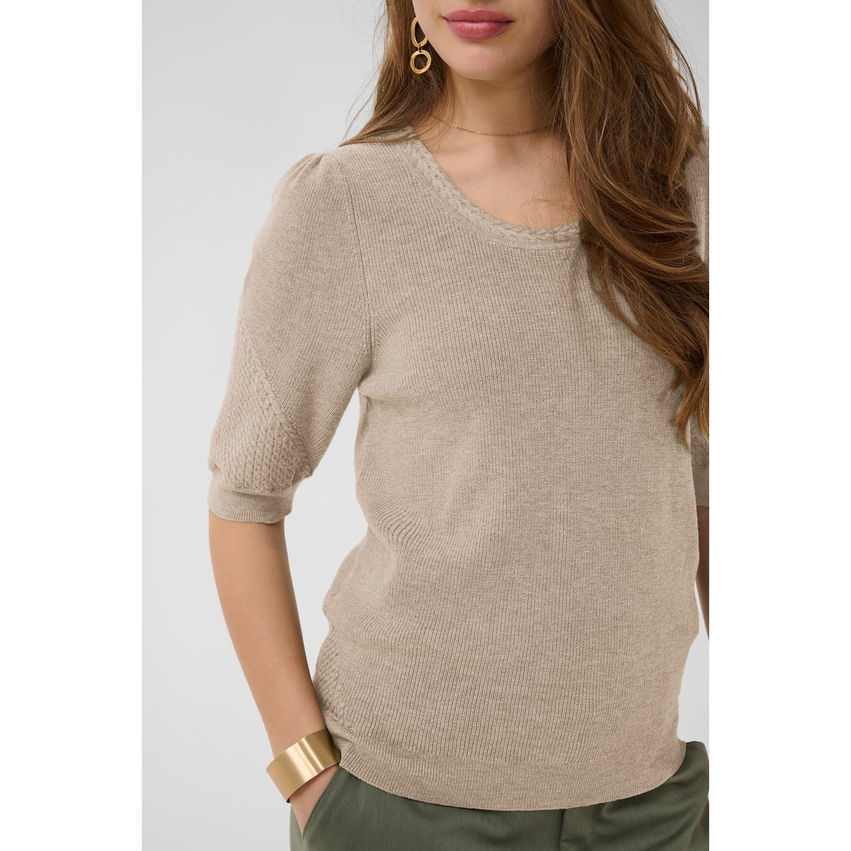 Pullover tricoté beige oat melange, CREAM