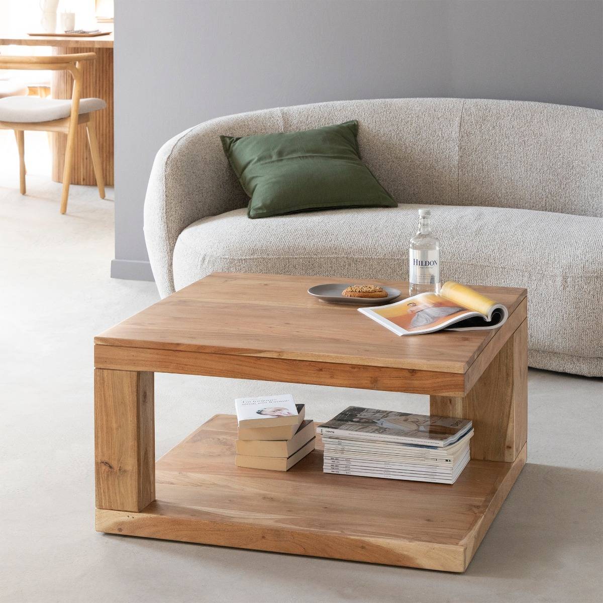 Table basse en bois d'acacia carrée CAËL bois clair, MADE IN MEUBLES