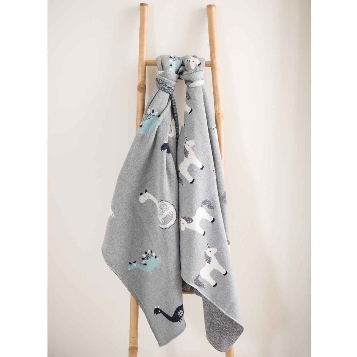 Couverture plaid en coton bio TRICOT gris, dino, SEVIRA KIDS