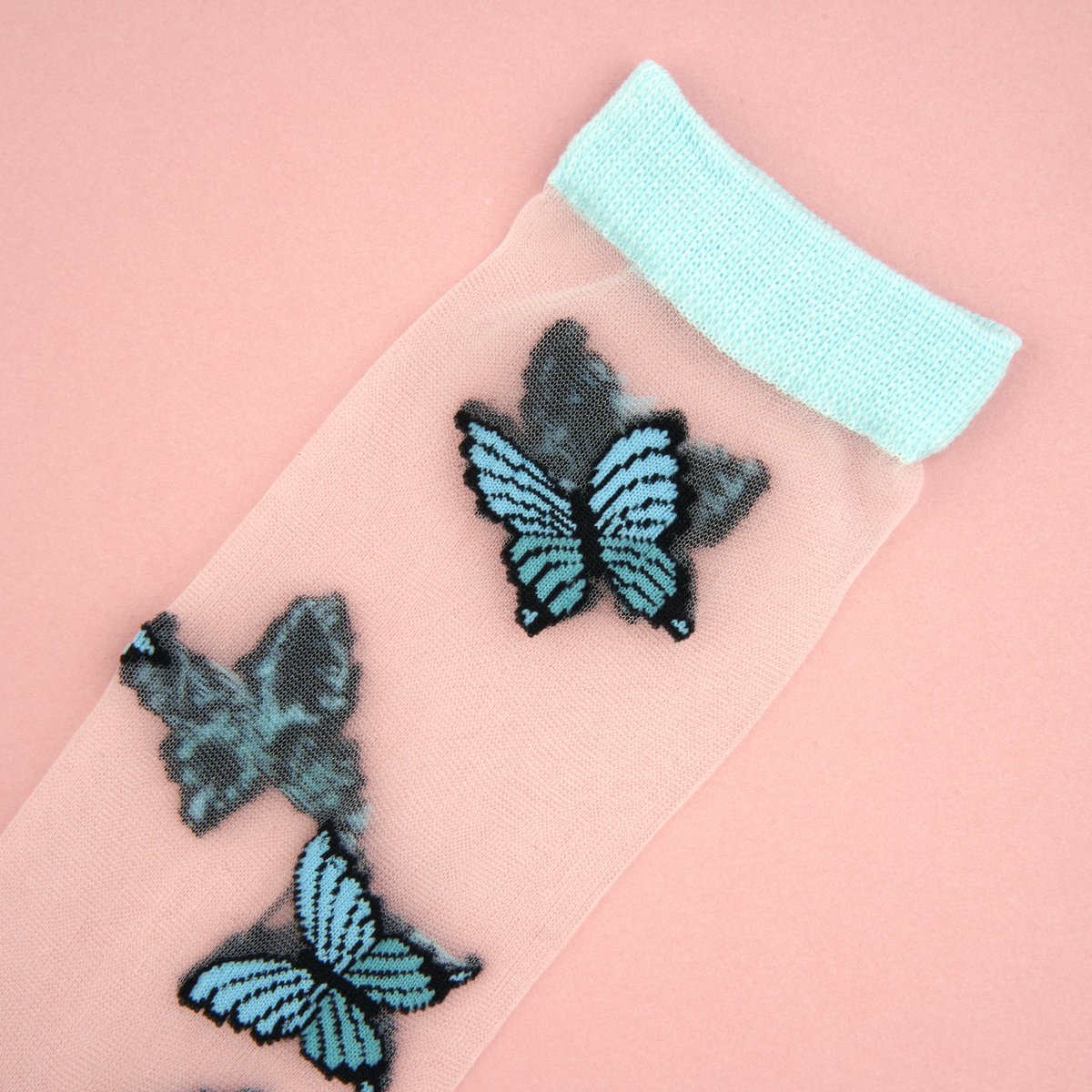 Chaussettes transparentes PAPILLON BLEU bleu, COUCOU SUZETTE