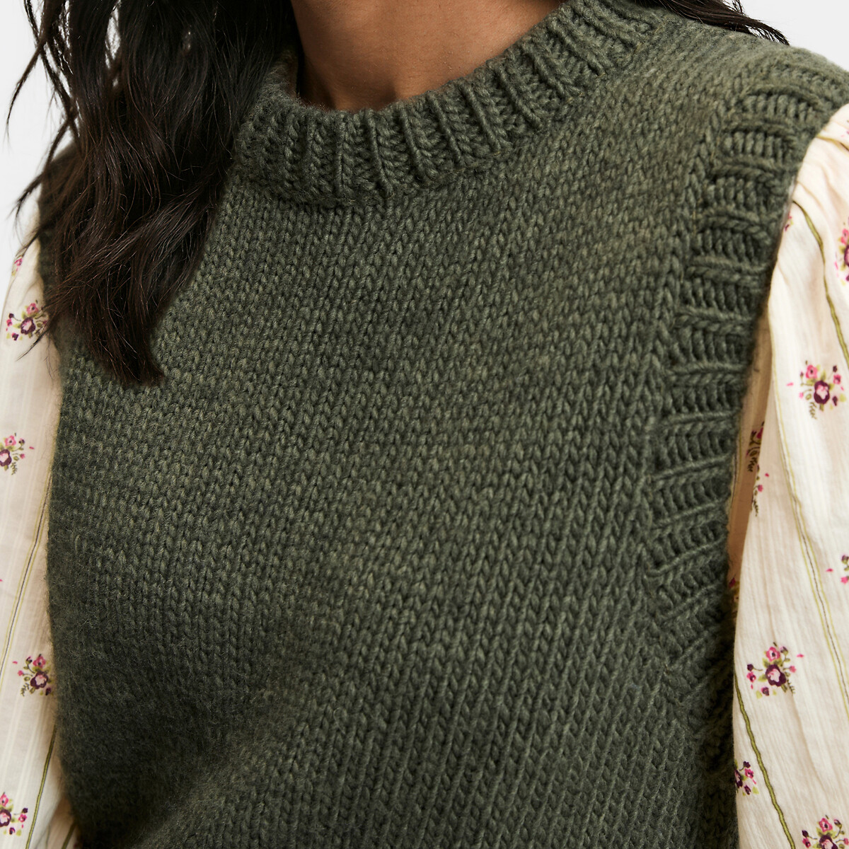 Chaleco, cuello redondo caqui, LA REDOUTE COLLECTIONS