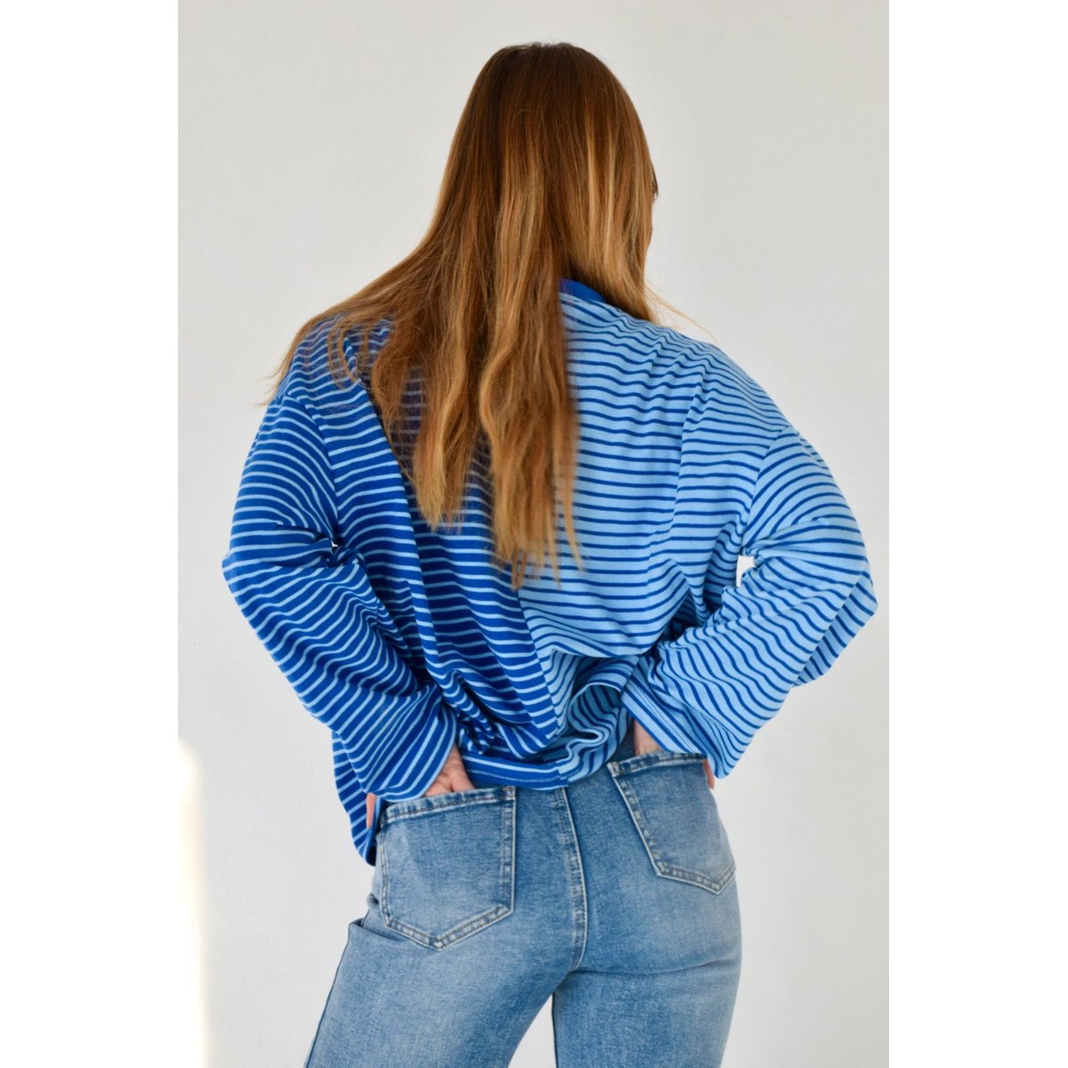 T-shirt rayé bicolore manches longues MARIONA bleu, MINDTRAVELER