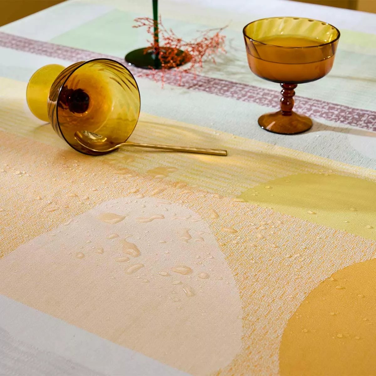 Nappe pur coton enduit MILLE GALETS terre cuite, GARNIER THIEBAUT
