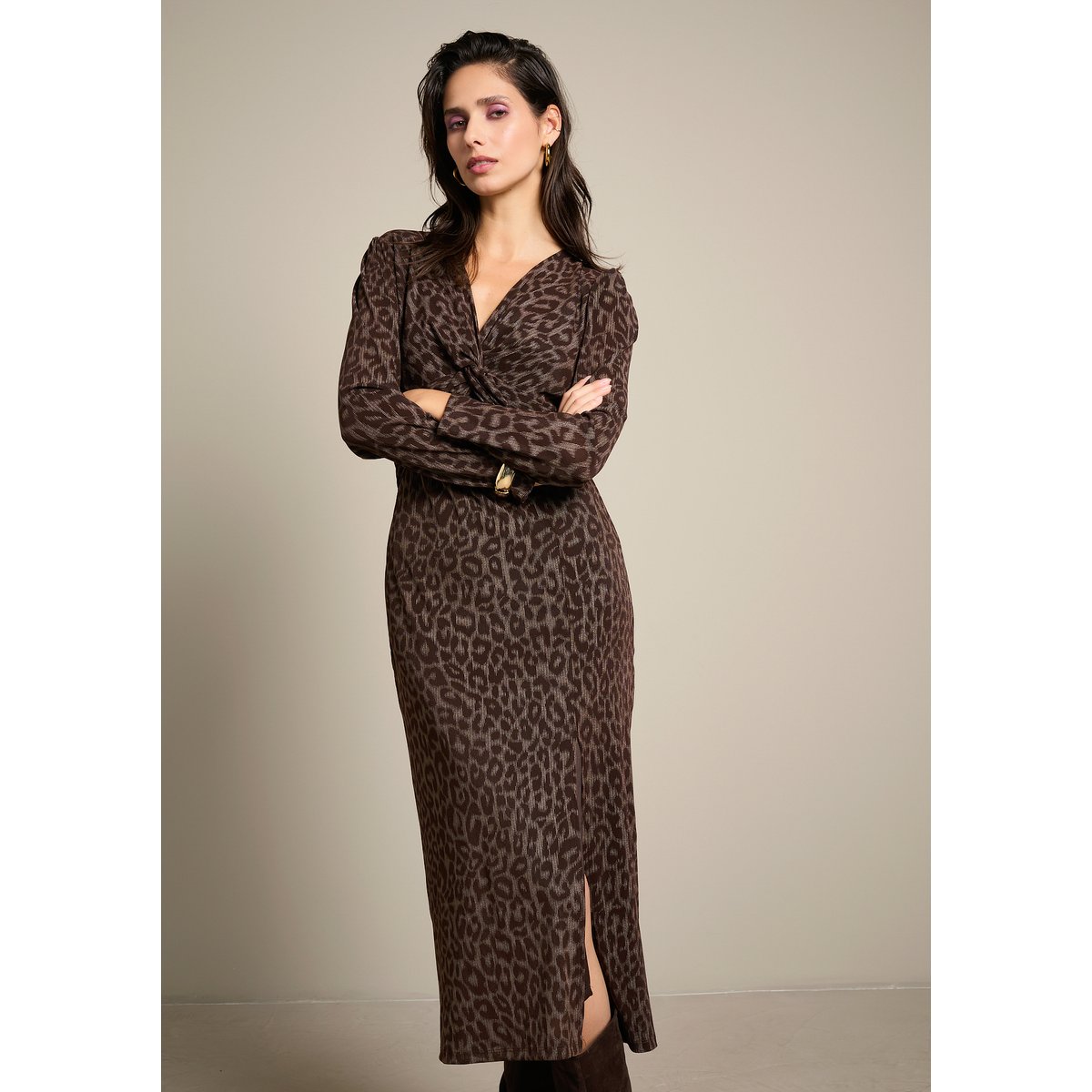 Robe longue en résille léopard brown coffee, LOLALIZA