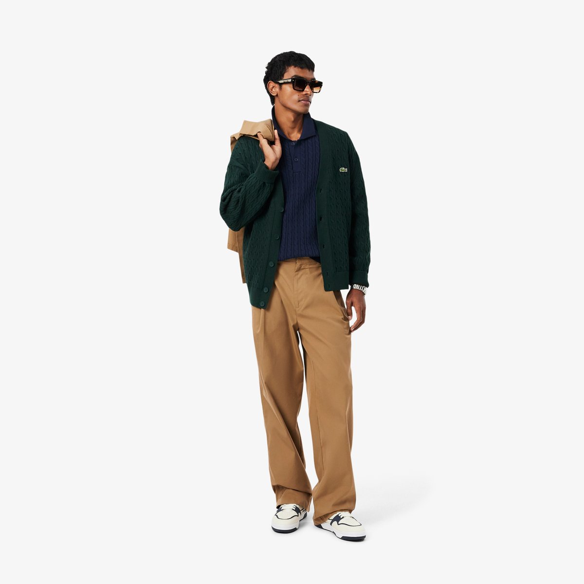 Polo maille torsadée coton classic fit bleu-m35, LACOSTE