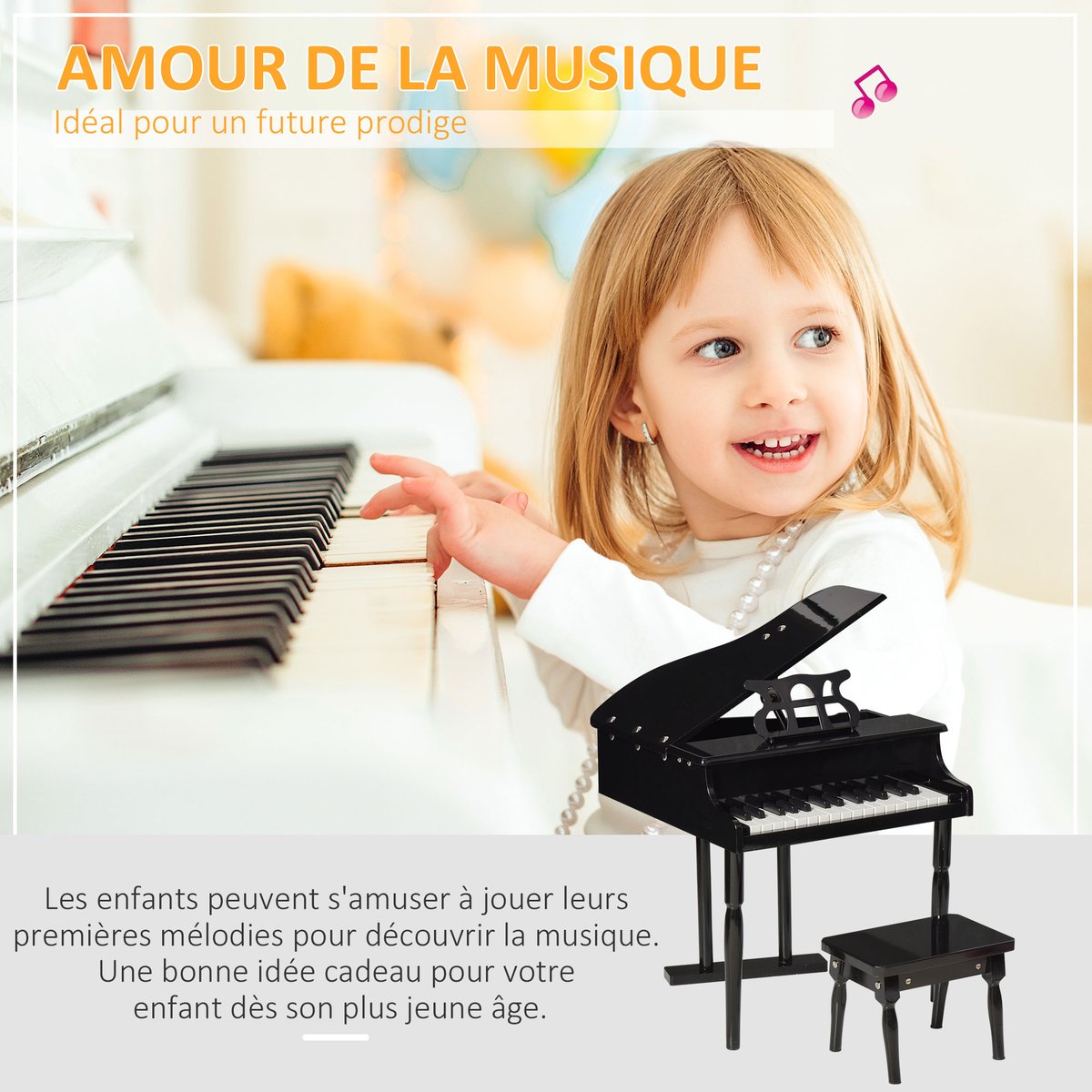 Ensemble de piano avec blocs MDF Noir noir, HOMCOM