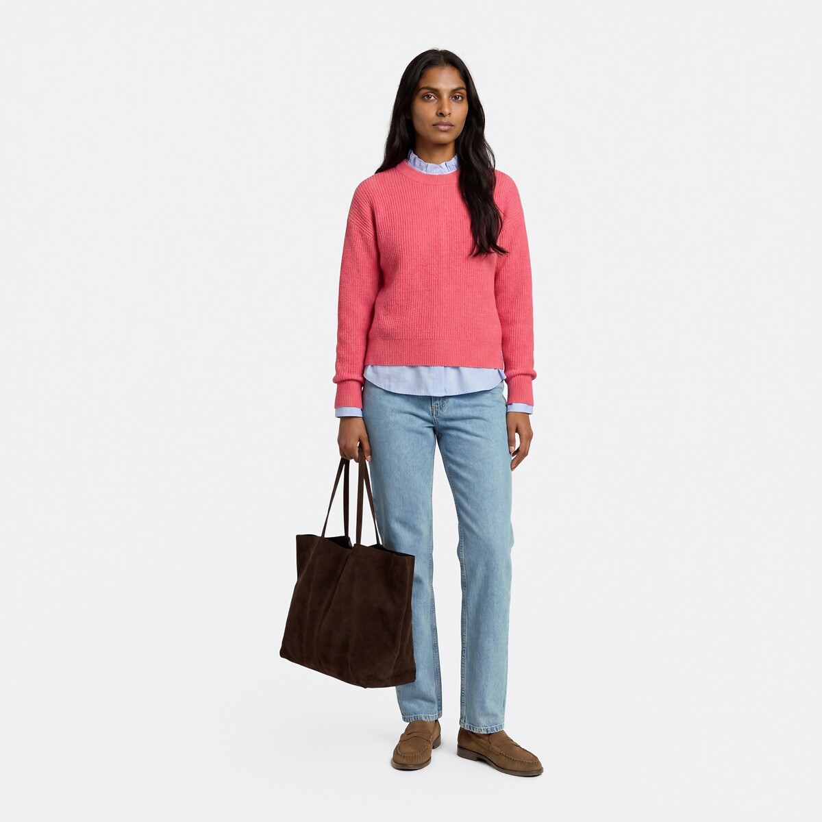 Fluffy Knit Oversized Crew Neck Jumper pink, LA REDOUTE COLLECTIONS