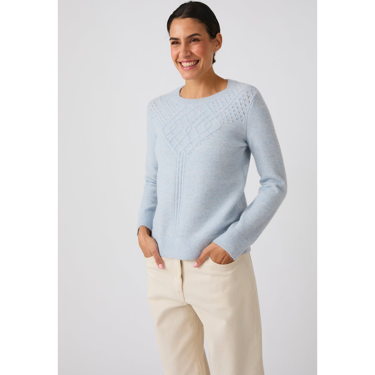 Pull jeu de maille fantaisie Thermolactyl bleu ciel, DAMART