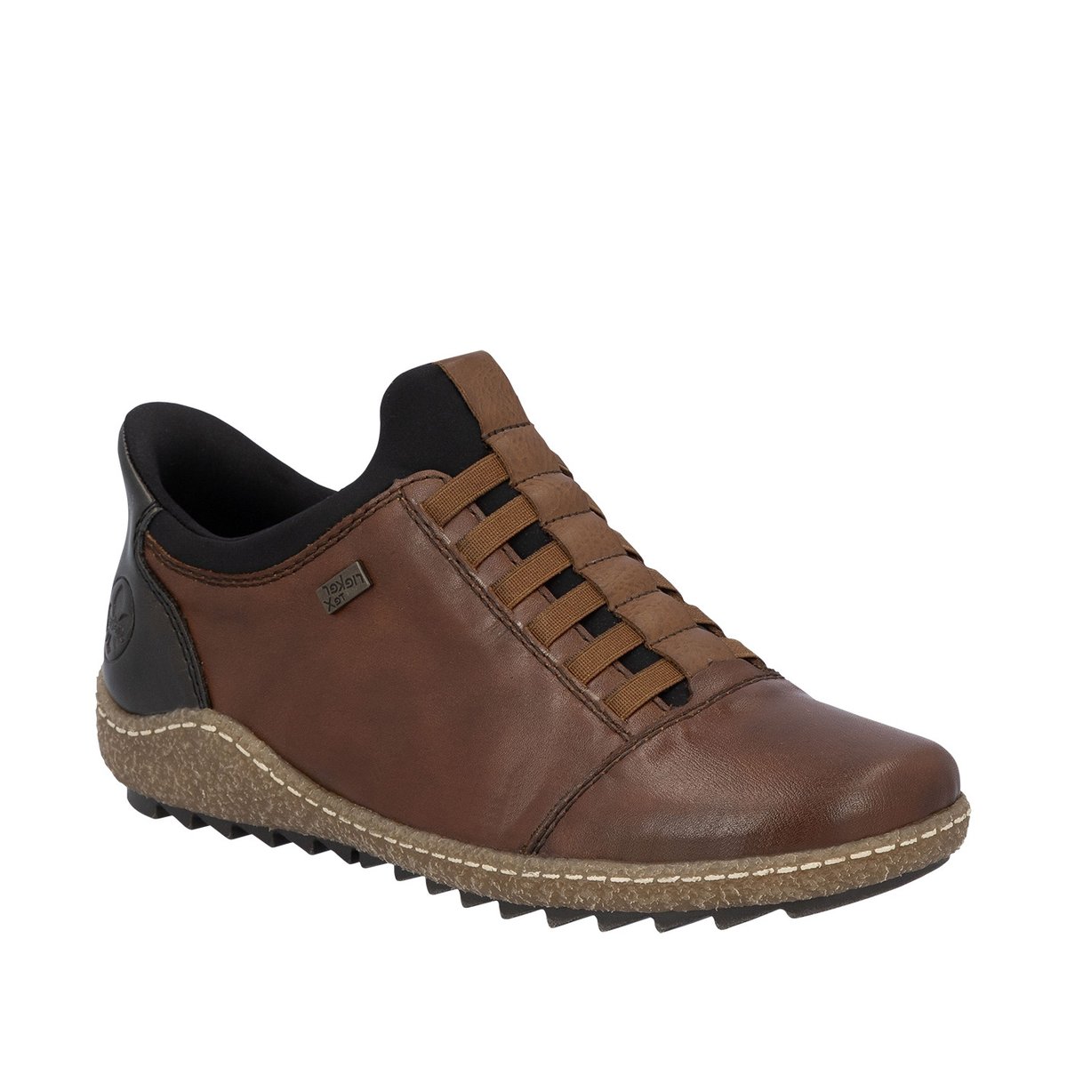 Sneakers en cuir cognac à talon plat pourvues d'une fermeture slip-on brun, RIEKER