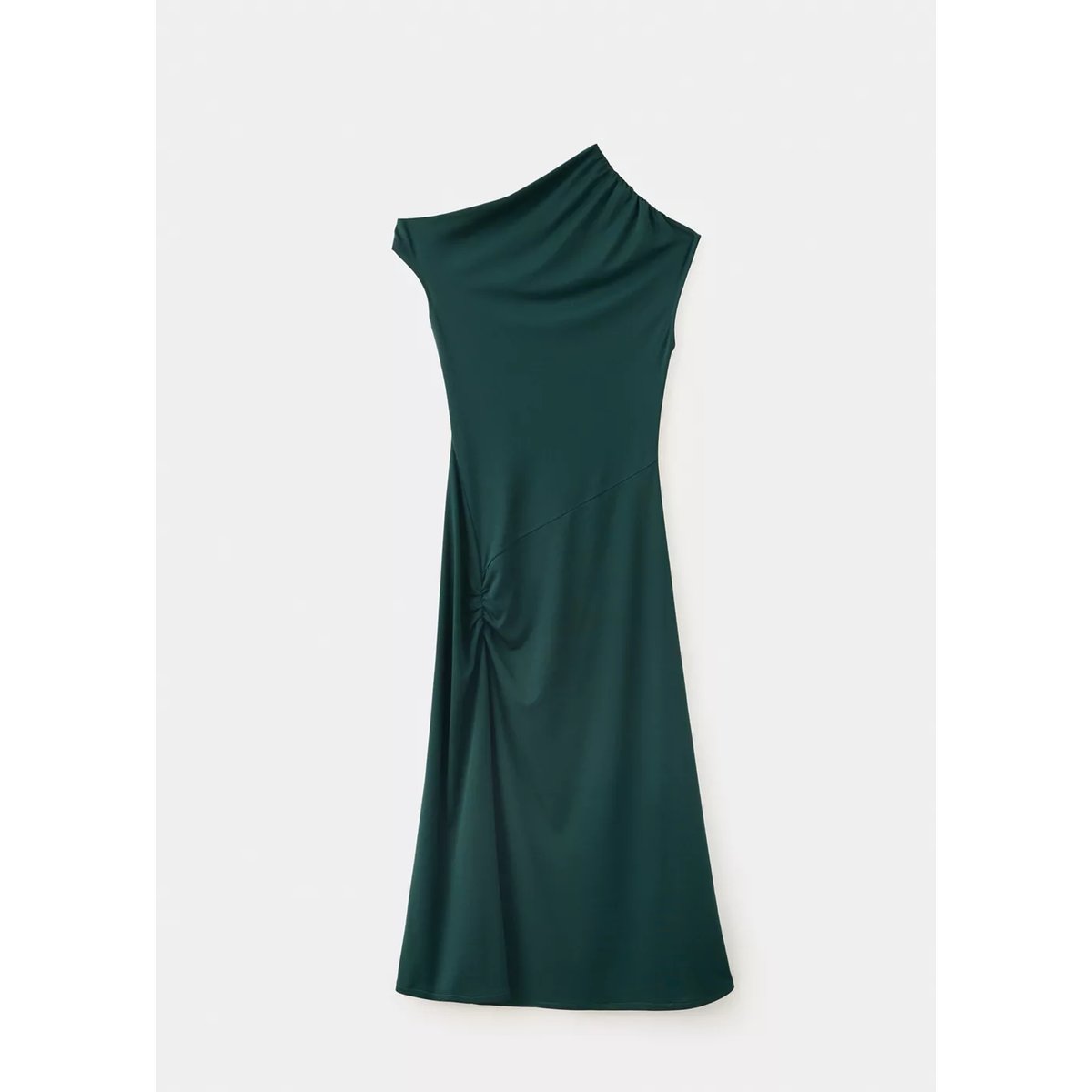 Robe asymétrique froncée vert foncé, MANGO
